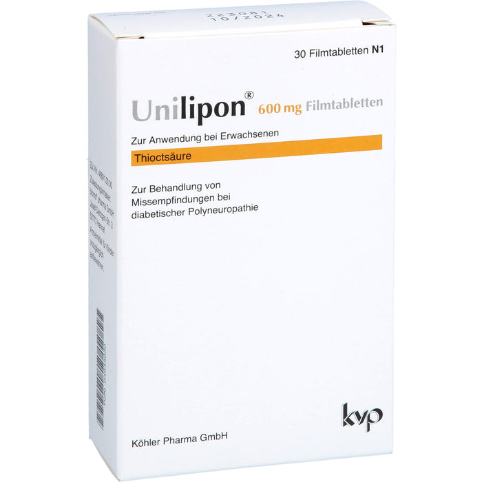 Unilipon 600 mg Filmtabletten bei Missempfindungen bei diabetischer Polyneuropathie, 30 St. Tabletten