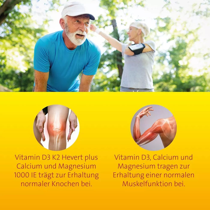 Vitamin D3 K2 Hevert plus Calcium und Magnesium 1.000 I.E. mit 4-fach Osteo-Formel für gesunde Knochen und Muskeln, 60 pc Capsules