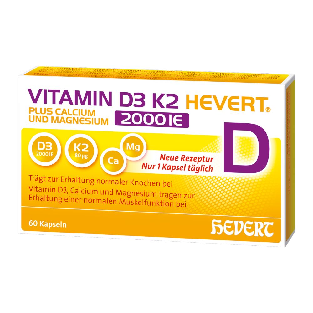 Vitamin D3 K2 Hevert plus Calcium und Magnesium 2000 IE, 60 St., 60 St. Kapseln