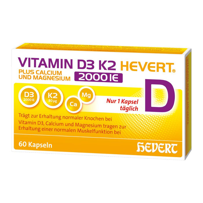 Vitamin D3 K2 Hevert plus Calcium und Magnesium 2000 IE, 60 St., 60 St. Kapseln