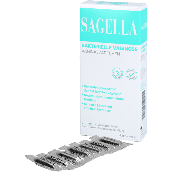 Sagella Vaginalovula mit Milchsäure, Thymian- und Salbei-Extrakten zur natürlichen Regeneration der Vaginalflora bei bakterieller Vaginose, 7 pcs. Suppositories