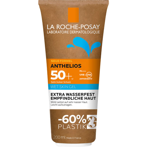 La Roche-Posay Anthelios Wet Skin Gel LSF 50+ wasserfester Sonnenschutz für empfindliche und zu Sonnenallergie neigende Haut, 200 ml Gel