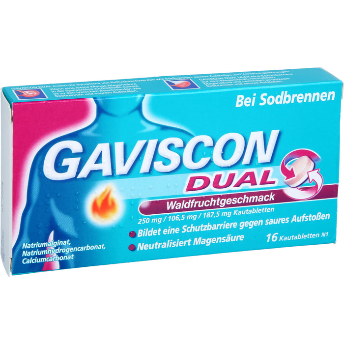 GAVISCON Dual Kautabletten bei Sodbrennen Waldfruchtgeschmack, 16 pc 