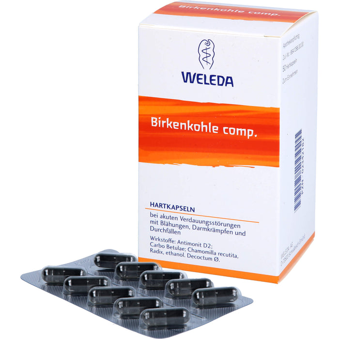 WELEDA Birkenkohle comp. Hartkapseln bei akuten Verdauungsstörungen mit Blähungen, Verdauungskrämpfen und Durchfällen, 50 pcs. Capsules