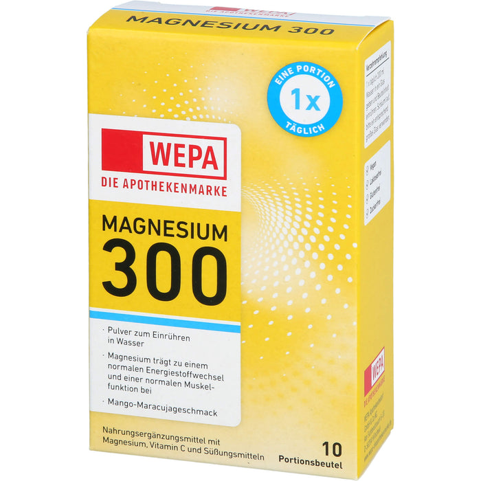 WEPA Magnesium 300 und Vitamin C Pulver zuckerfrei mit Mango-Maracujageschmack, 10 pc Sachets