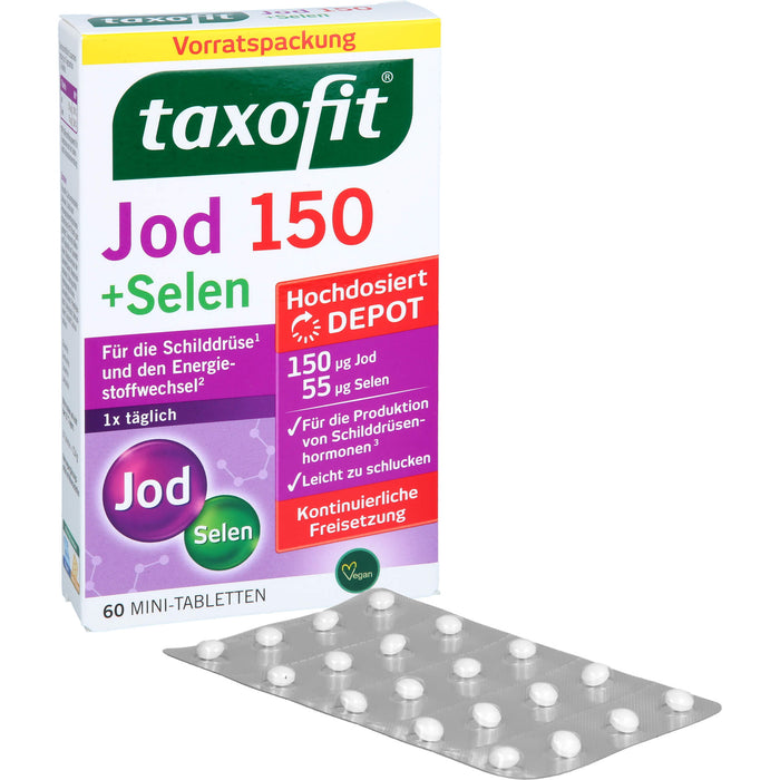 Taxofit Jod 150 + Selen Mini-Tabletten für die Schliddrüse und den Energiestoffwechsel, 60 St. Tabletten