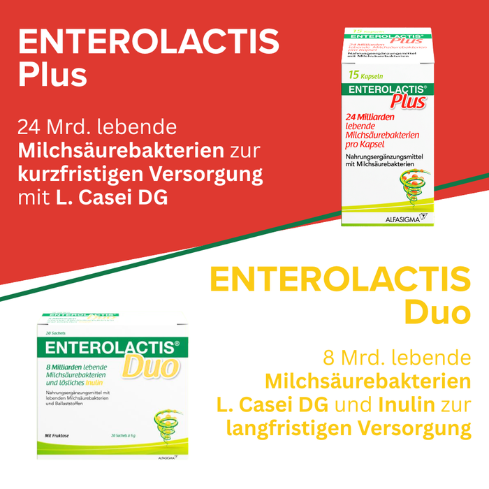 Enterolactis Duo - natürliche Versorgung der Darmflora und des Darmmikrobioms mit L. Casei DG & Inulin - laktosefrei & glutenfrei, 15 pc Capsules