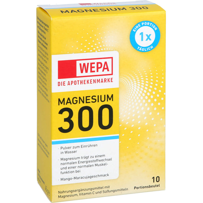 WEPA Magnesium 300 und Vitamin C Pulver zuckerfrei mit Mango-Maracujageschmack, 10 pc Sachets
