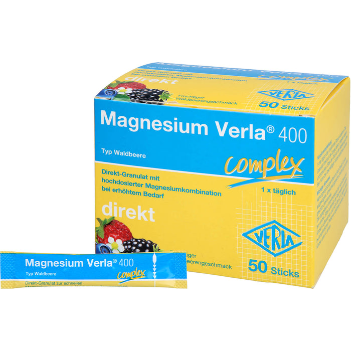 Magnesium Verla 400 Direkt-Granulat mit fruchtigem Waldbeerengeschmack, 50 St. Beutel