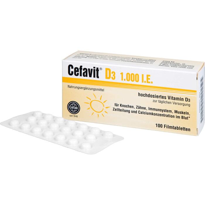 Cefavit D3 1,000 I.E. Tabletten für Knochen, Zähne, Immunsystem, Muskeln und Calciumkonzentration im Blut, 100 pc Tablettes