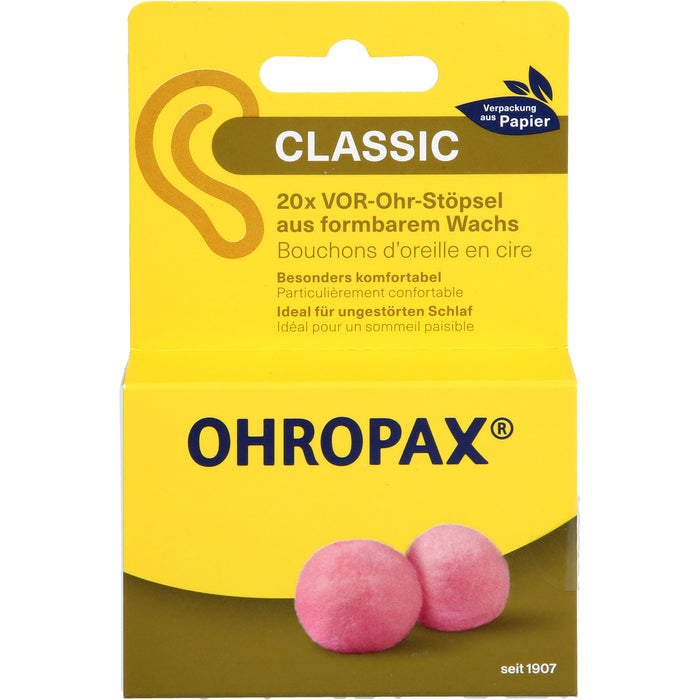 OHROPAX Classic Wachs Vor-Ohr Stöpsel aus formbarem Wachs, 20 St. Ohrstöpsel