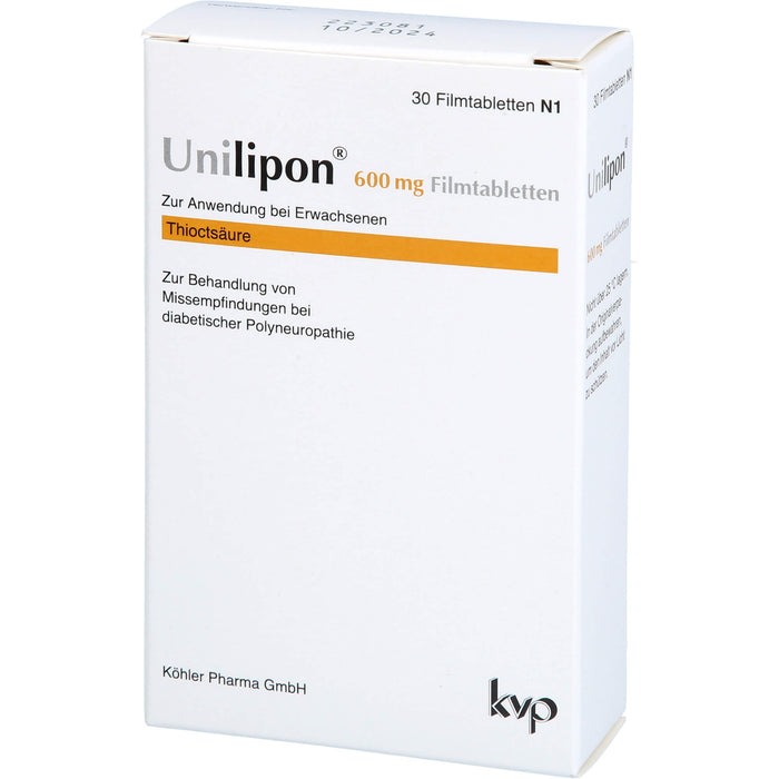Unilipon 600 mg Filmtabletten bei Missempfindungen bei diabetischer Polyneuropathie, 30 St. Tabletten