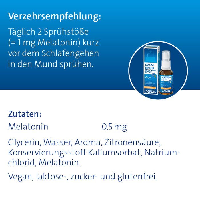CalmNight Melatonin Spray verkürzt die Einschlafzeit und lindert Jetlag, 30 ml Lösung