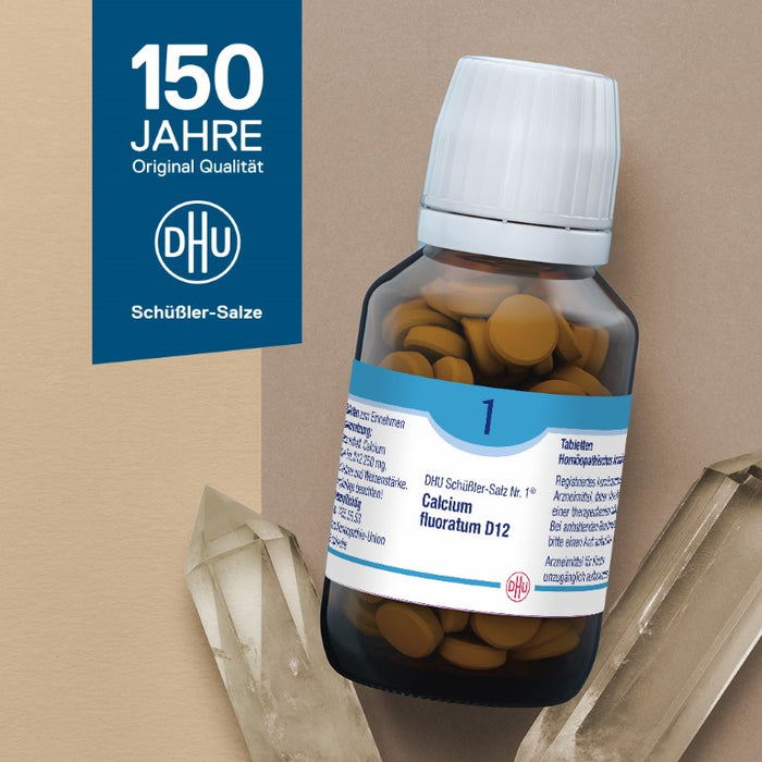 DHU Schüßler-Salz Nr. 1 Calcium fluoratum D6 – Das Mineralsalz des Bindegewebes, der Gelenke und Haut – das Original – umweltfreundlich im Arzneiglas, 900 pc Tablettes