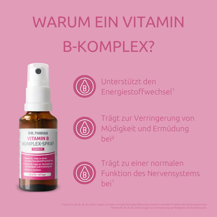 Dr. Theiss Vitamin B Komplex-Spray für eine normale Funktion des Nervensystems und zur Verringerung von Müdigkeit, 30 ml Solution
