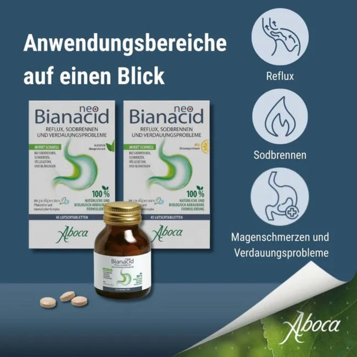 NeoBianacid Tabletten Minzgeschmack bei Reflux, Sodbrennen und Magenschmerzen, 70 pcs. Tablets