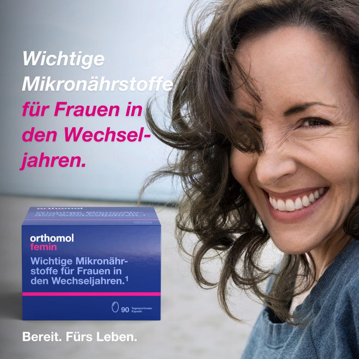 Orthomol Femin - Mikronährstoffe für Frauen in den Wechseljahren - mit Biotin, Selen, Zink, Nachtkerzenöl, Coenzym Q10, 90 St. Tagesportionen