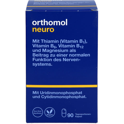 Orthomol Neuro mit Thiamin (Vitamin B1), Vitamin B6, B12 und Magnesium - als Beitrag zu einer normalen Funktion des Nervensystems - Kapseln, 90 St. Tagesportionen