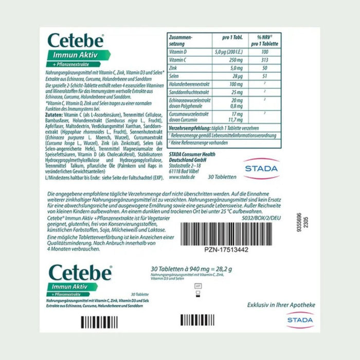 Cetebe Immun Aktiv Tabletten für eine normale Funktion des Immunsystems, 30 pc Tablettes