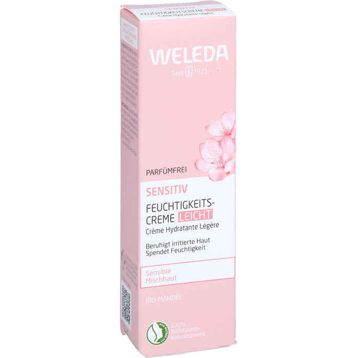 WELEDA sensitiv Feuchtigkeitscreme leicht, parfümfrei mit Bio-Mandelöl für sensible Mischhaut beruhigt irritierte Haut, 30 ml Creme