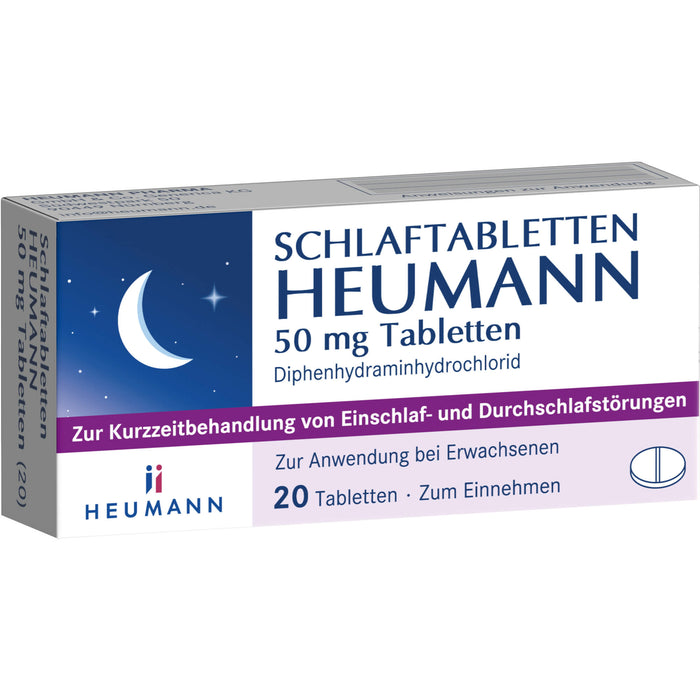 HEUMANN Schlaftabletten 50 mg Diphenhydramin Tabletten bei leichten bis mäßigen Schlafstörungen, 20 St. Tabletten