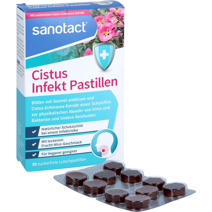 Sanotact Cistus Infekt Pastillen zur Abwehr von Viren und Bakterien, Reizhustenlinderung, 30 pc Pastilles