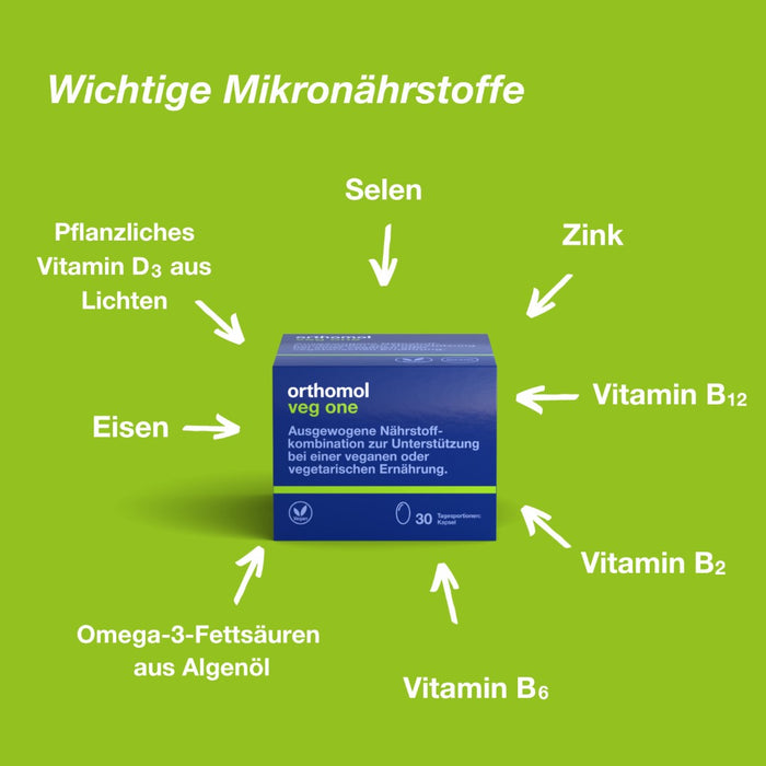 Orthomol Veg one - bei einer veganen oder vegetarischen Ernährung - mit Vitamin D, Omega-3-Fettsäuren und Eisen, 30 St. Tagesportionen