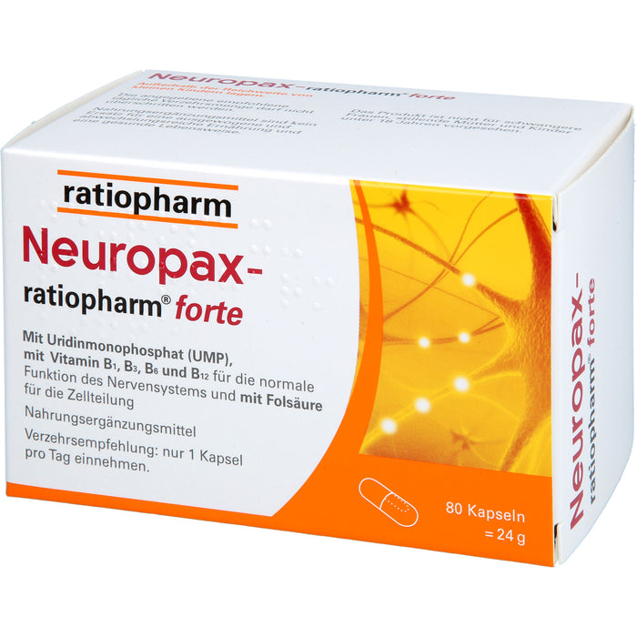 Neuropax-ratiopharm forte Kapseln mit Uridinmonophosphat (UMP), Vitamin B12 und Folsäure zur Unterstützung der Nervenregeneration, 80 pc Capsules
