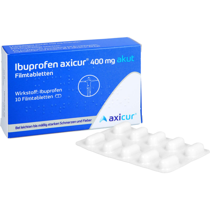 Ibuprofen axicur 400 mg akut Filmtabletten bei Schmerzen und Fieber, 10 St. Tabletten