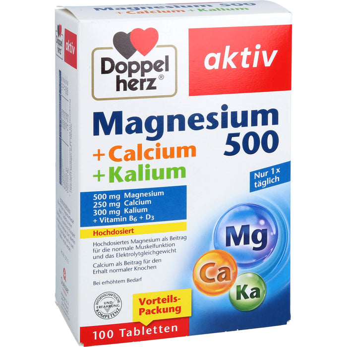 Doppelherz aktiv Magnesium 500 + Calcium + Kalium Tabletten für die Muskelfunktion, 100 pcs. Tablets