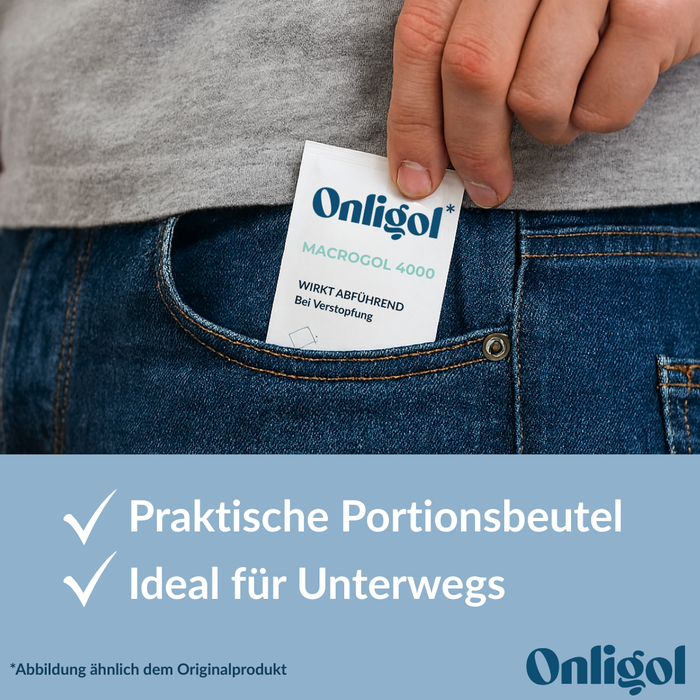 Onligol Macrogol 4000 - Sanfte, effektive Hilfe bei Verstopfung und Obstipation - mit Macrogol 4000 - ohne Zusatzstoffe & Zucker, 20 pcs. Sachets