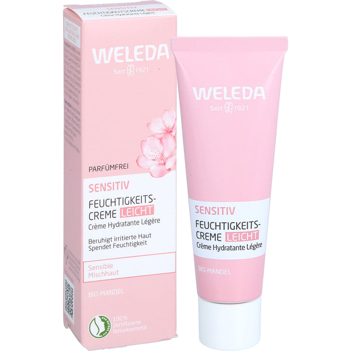 WELEDA sensitiv Feuchtigkeitscreme leicht, parfümfrei mit Bio-Mandelöl für sensible Mischhaut beruhigt irritierte Haut, 30 ml Creme