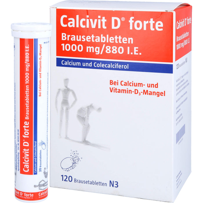 Calcivit D forte Brausetabletten 1000 mg / 880 I.E. bei Calcium und Vitamin-D3-Mangel, 120 pc Tablettes