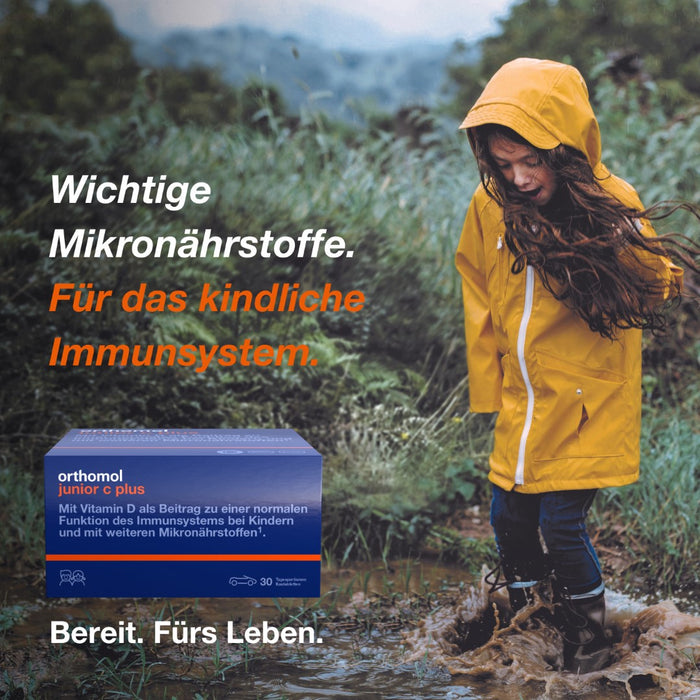 Orthomol junior C plus - mit Vitamin C als Beitrag zu einer normalen Funktion des Immunsystems - Mandarine/Orangen-Geschmack, 30 St. Tagesportionen