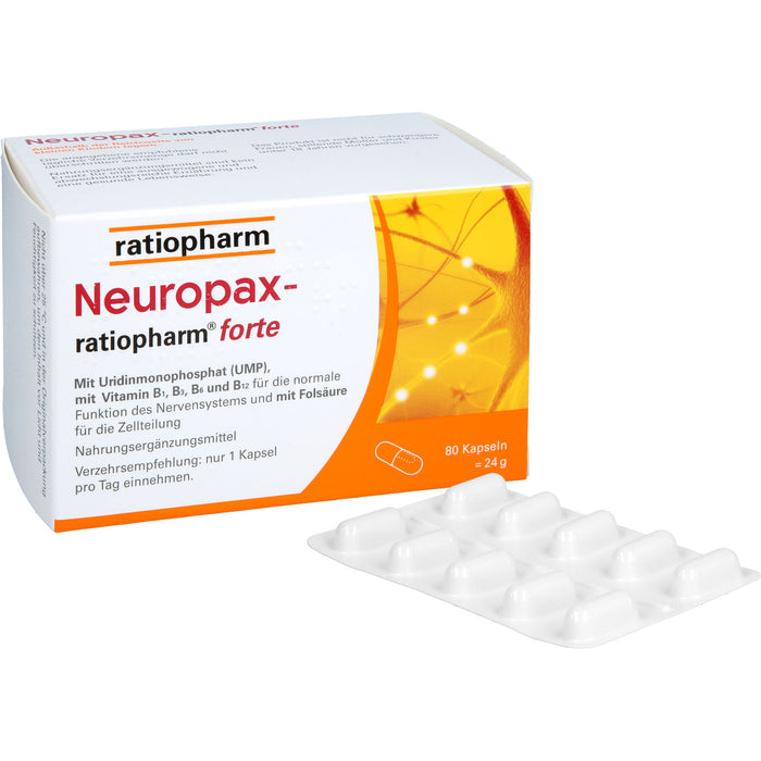 Neuropax-ratiopharm forte Kapseln mit Uridinmonophosphat (UMP), Vitamin B12 und Folsäure zur Unterstützung der Nervenregeneration, 80 St. Kapseln