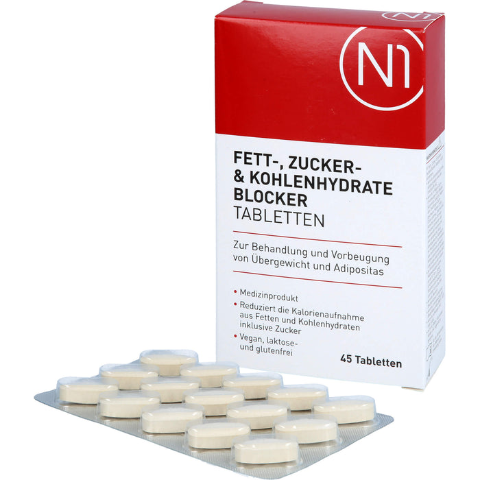 N1 Fett- Zucker- & Kohlenhydrate Blocker Tabletten zur Behandlung und Vorbeugung von Übergewicht und Adipositas, 45 pcs. Tablets
