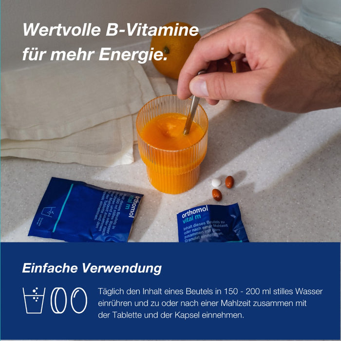 Orthomol Vital m für Männer - bei Müdigkeit - mit B-Vitaminen und Omega-3-Fettsäuren - Orangen-Geschmack - Granulat/Tabletten/Kapseln, 30 St. Tagesportionen