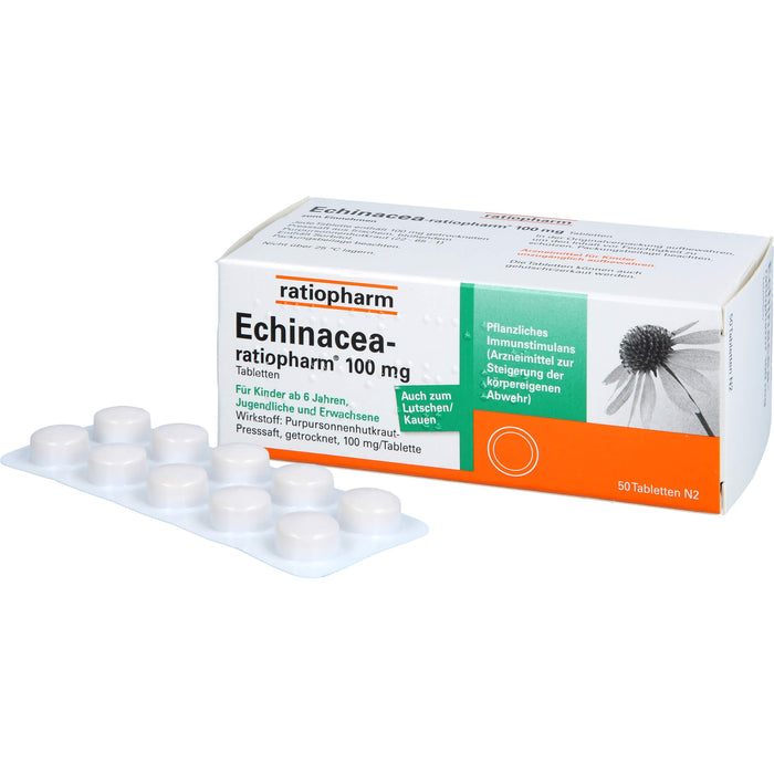 Echinacea-ratiopharm 100 mg Tabletten zur Steigerung der körpereigenen Abwehr, 50 pc Tablettes