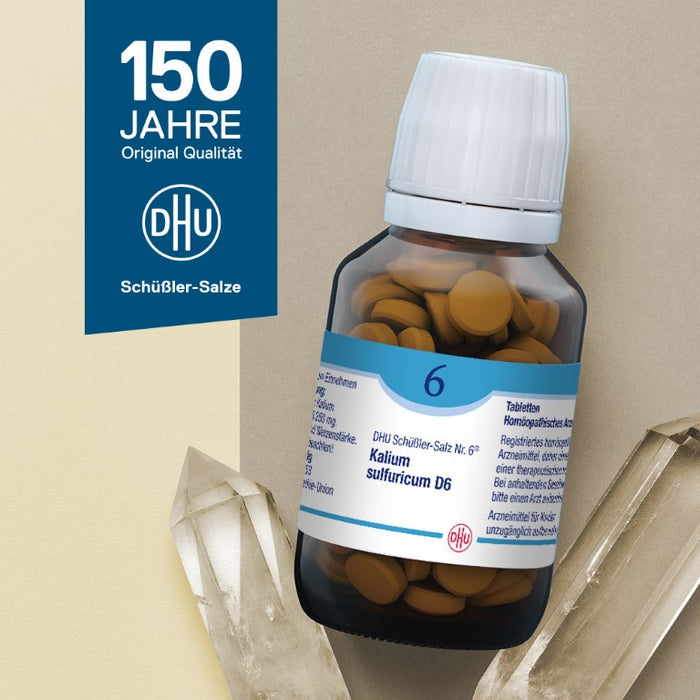 DHU Schüßler-Salz Nr. 6 Kalium sulfuricum D12 – Das Mineralsalz der Entschlackung – das Original – umweltfreundlich im Arzneiglas, 80 pcs. Tablets