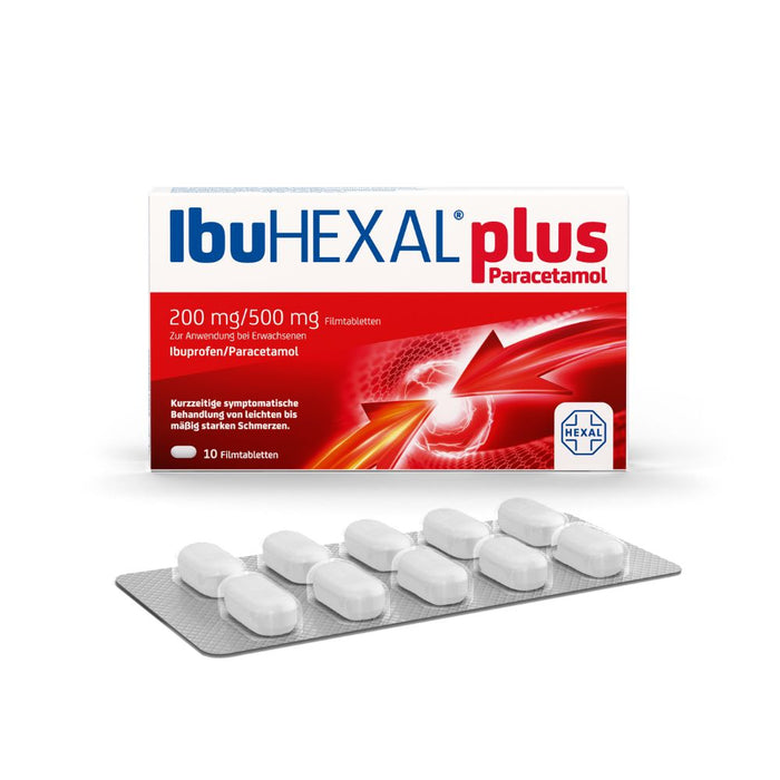 IbuHEXAL plus Paracetamol 200 mg / 500 mg  Filmtabletten bei leichten bis mäßig starken Schmerzen, 10 St. Tabletten