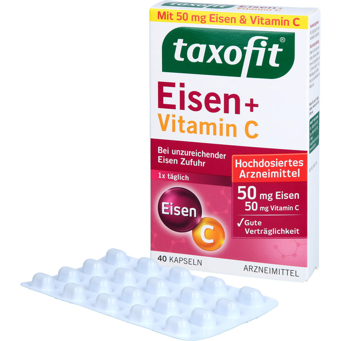 Taxofit Eisen + Vitamin C Kapseln bei unzureichender Eisenzufuhr, 40 pc Capsules