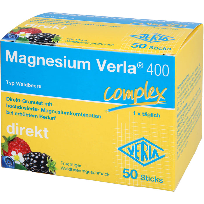 Magnesium Verla 400 Direkt-Granulat mit fruchtigem Waldbeerengeschmack, 50 St. Beutel