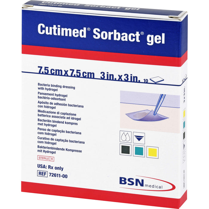 Cutimed Sorbact Gel 7,5 x 7,5 cm bakterienbindende Kompressen mit Hydrogel, 10 St. Kompressen