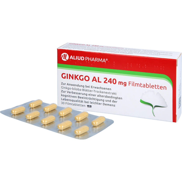 Ginkgo AL 240 mg Filmtabletten für Gedächtnis und Konzentration bei leichter Demenz, 30 pcs. Tablets