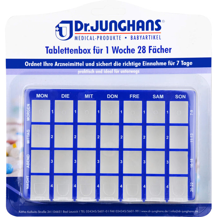 DR. JUNGHANS Tablettenbox 1 Woche mit 28 Fächern und Schiebedeckel, 1 St. Box