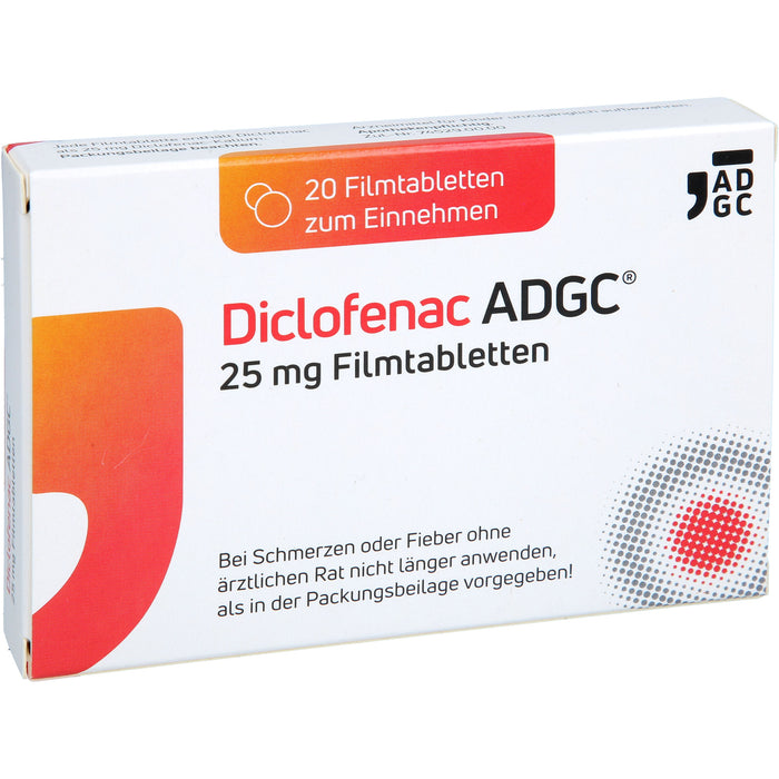 ADGC Diclofenac 25 mg Filmtabletten bei Schmerzen und Fieber, 20 pcs. Tablets