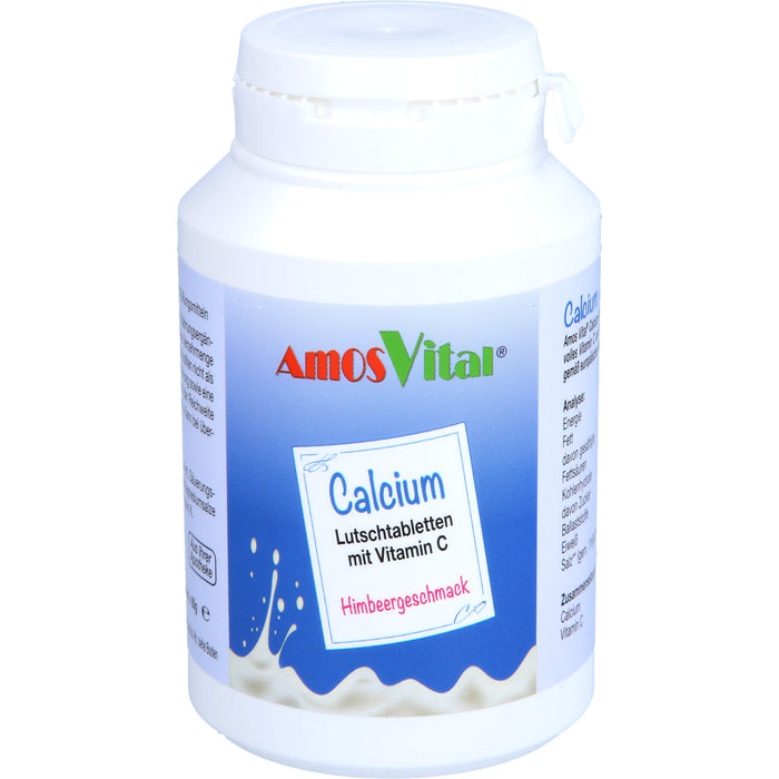 AmosVital Calcium Lutschtabletten mit Vitamin C mit Himbeergeschmack, 50 St. Tabletten