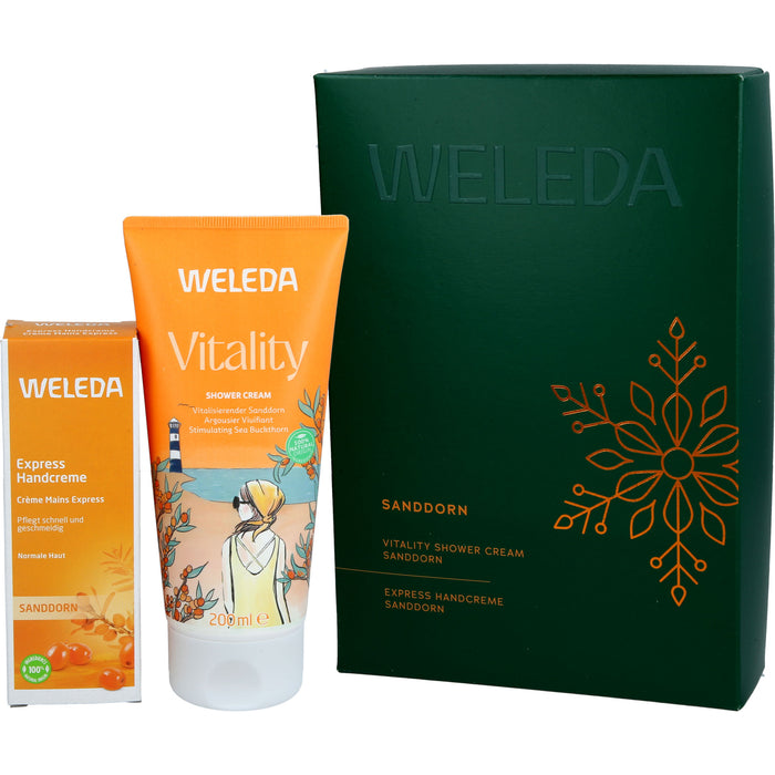 WELEDA Geschenkset Sanddorn mit Vitality Shower Cream Sanddorn und Express Handcreme Sanddorn, 250 ml Creme