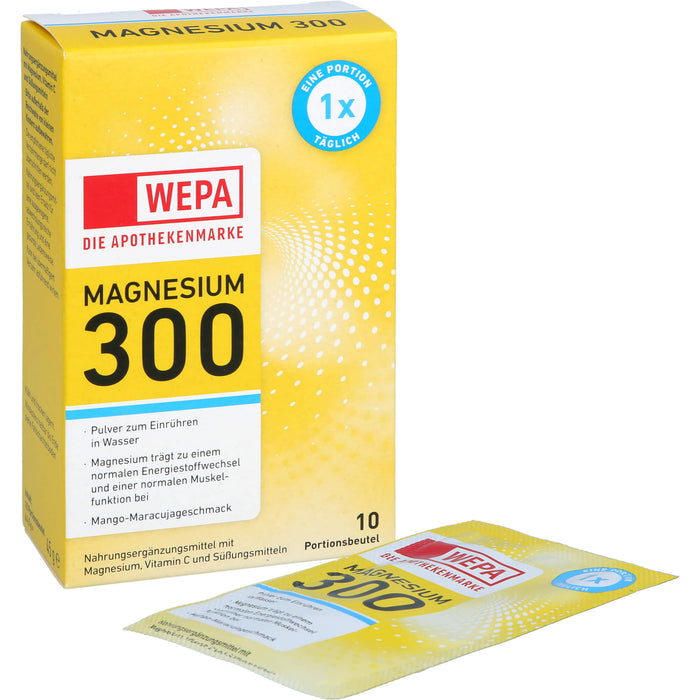 WEPA Magnesium 300 und Vitamin C Pulver zuckerfrei mit Mango-Maracujageschmack, 10 pc Sachets