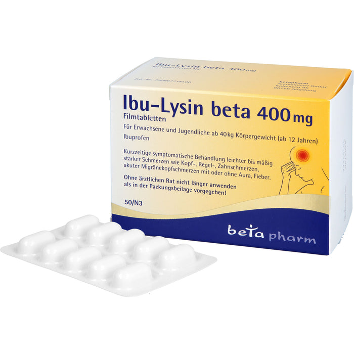 Ibu-Lysin beta 400 mg Filmtabletten bei Schmerzen und Fieber, 50 pc Tablettes